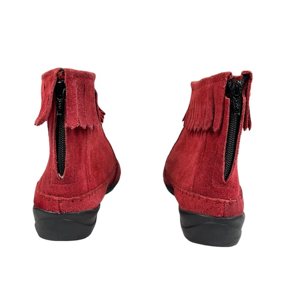 Red Suede Leather Ankle Moccasin Fringe Boots Size 8.5 Like new! - Picture 7 of 11